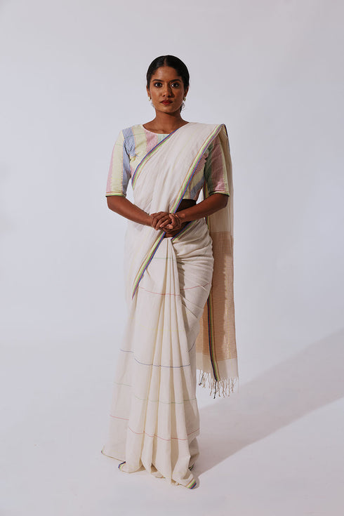 MUKKUTTI CHELA with hand woven multi colour striped Blouse